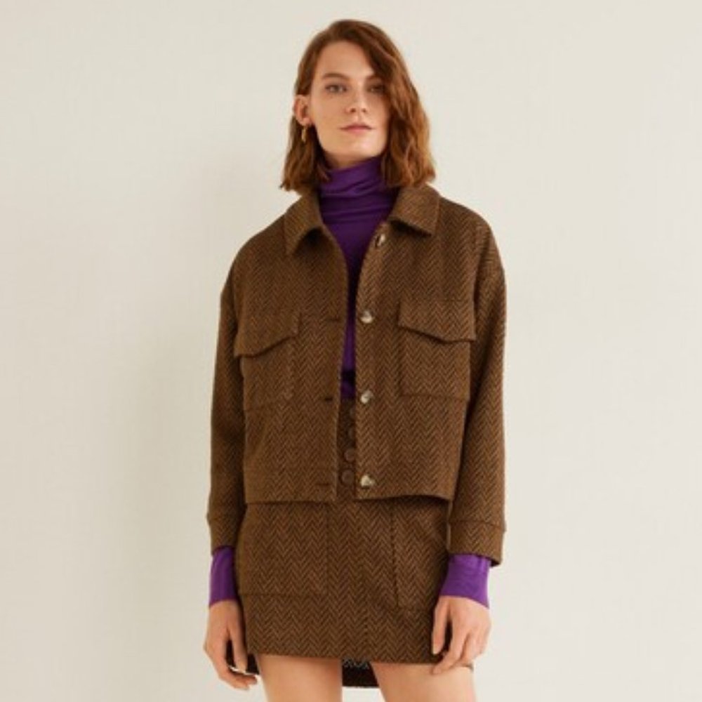 Mango Herringbone Pocket Jacket